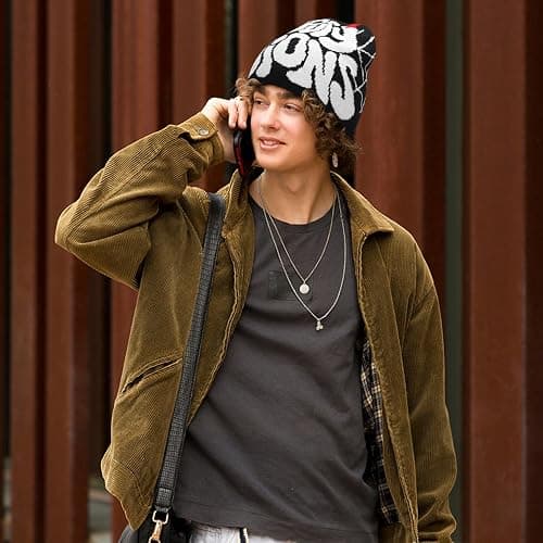 Supaico Men Women Y2K Beanies Gothic Graphic Knitted Hat Winter Warm Beanies Casual Outdoor Skull Cap - Black White Star - Beanie thumbnail 6