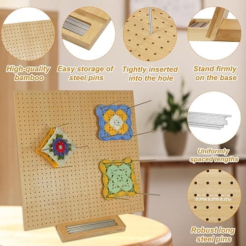 15.5" x 15.5"Foldable Crochet Blocking Board with Pins,Granny Square Blocking Board,Blocking Mats for Knitting with 35 5.9"Stainless Steel Rod Pins,Bamboo Crocheting Accessories Gifts for Crocheters thumbnail 3