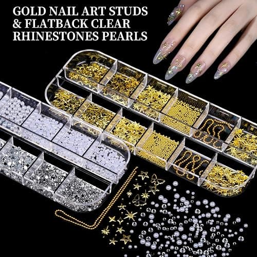 FANDAMEI Nail Charms, 8-Box Nail Charms and Gems, Fruit Bow Hawaii Flowers Petals 3D Nail Art Charms Bulk, Charms Y2K for Nails, Colorful Bubble Beads Nail Rhinestones, Gold Studs Nail Pearls for DIY thumbnail 7