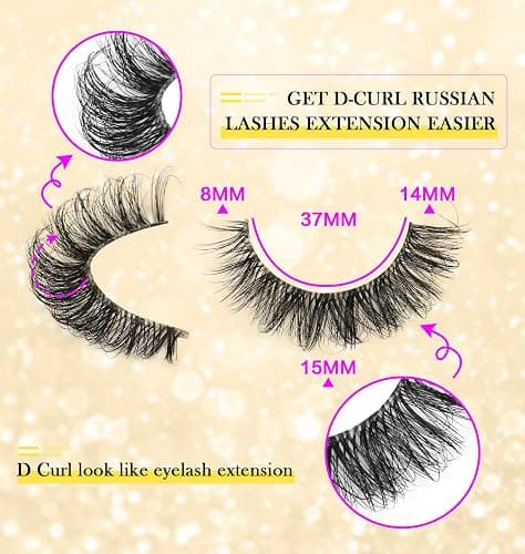 False Eyelashes Russian Strip Lashes D Curl Wispy Natural Look Faux Mink Lashes Like Eyelash Extension Fluffy zanlufly Transparent Band Cat Eye Fake Eyelashes Pack thumbnail 2