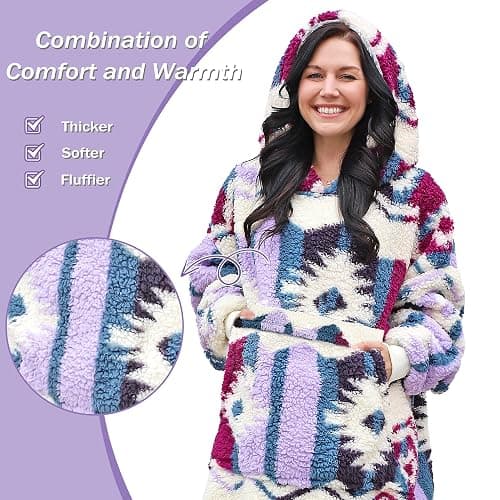 Catalonia Oversized Blanket Hoodie Sweatshirt, Wearable Sherpa Lounging Pullover for Adults Women Men thumbnail 4