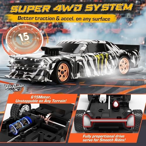 VoleRusher RC [2025 New Upgrade 1/43 Scale Mini RC Drift Car with Gyroscope, Toys for Age 8-14 Old Birthday Gifts Micro Small with Full Proportional RTR 2.4GHz Remote 2 Tire Sets 8 Cones - Camouflage thumbnail 5