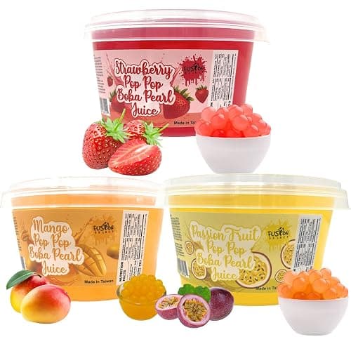 Fusion Select Strawberry, Mango, Passion Fruit Bursting Boba Popping Boba Pearls Fruit Tea Snack Toppings - Image 1