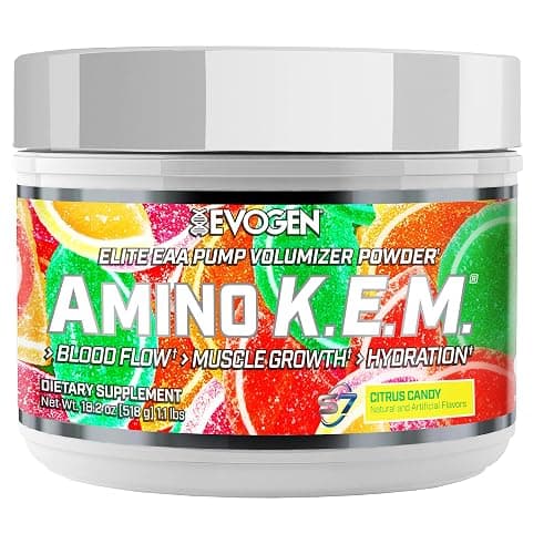 Evogen Amino K.E.M. - EAA & BCAA Powder Pump Volumizer | BCAAs Amino Acids Supplement for Blood Flow, Muscle Growth, & Hydration | Citrus Candy | 30 Servings - Image 1