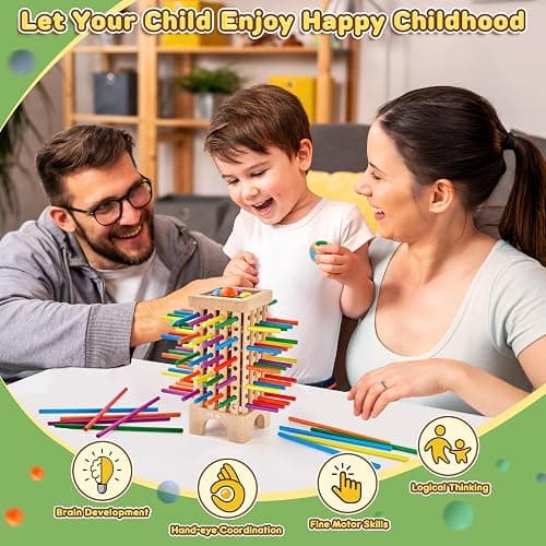 Montessori Game Wooden Board Game, 42 Colorful Wooden Sticks Dice Game Math Educational Toys for 3 4 5 6 Years Old, Fine Motor Skills Toys & Counting Toy Family Game Travel Toys Gifts for Kids thumbnail 4