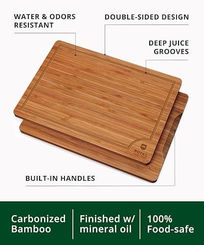 ROYAL CRAFT WOOD Wooden Cutting Boards for Kitchen Appliances - Non Toxic Bamboo Wood Cutting Board Set with Deep Juice Groove, Side Handles, Charcuterie & Butcher Block for Meat, Meal Prep & Serving thumbnail 4