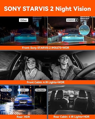 Vantrue N5 4 Channel WiFi 360° All Sides Dash Cam, STARVIS 2, IR Night Vision, 2.7K+1080P*3 Front Rear Inside Dashcam, Voice Control, GPS, 24 Hours Buffered Parking Mode Dash Camera, 512GB Max (N5) thumbnail 3