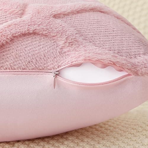 decorUhome Spring Throw Pillow Covers 12x20 Inch Set of 2, Soft Plush Faux Fur Wool Lumbar Light Pink Couch Pillow Covers, Decorative Neutral Pillow Cases for Bed Sofa Living Room Valentines Decor thumbnail 4