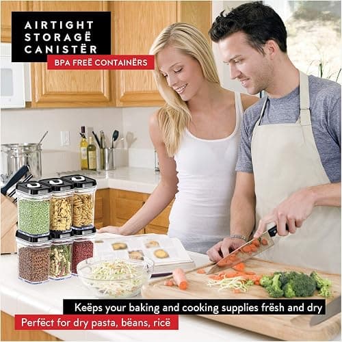 DWËLLZA KITCHEN Airtight Food Storage Containers with Lids – 6 Piece Set Air Tight Kitchen Storage Containers for Pantry Organization and Storage - Clear Plastic BPA-Free - Keeps Food Fresh & Dry thumbnail 5
