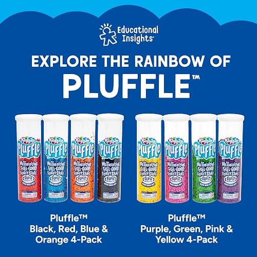 Educational Insights Pluffle® Glow-in-the-Dark - Sensory Bin Foam Set, No Mess Alternative to Sand Toys & Slime for Toddlers at Home or in the Classroom, Fun Sensory Table Filler, Gift for Ages 3+ thumbnail 7