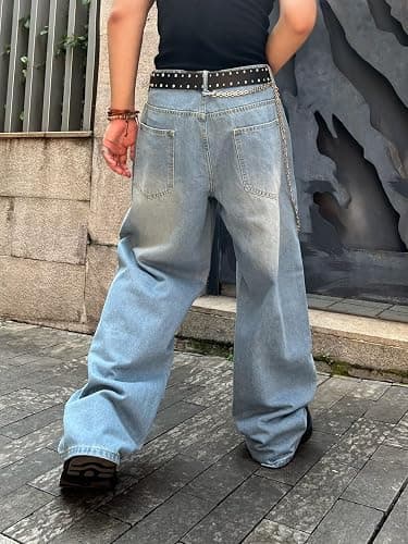 DFGIGT Men's Baggy Hip Hop Jeans Wide Leg Skater Denim Pants Casual Loose Fit Long Trousers Streetwear thumbnail 4