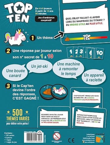 Asmodee - Top Ten - Jeu de Société Hilarant - Jeu d'Ambiance pour Adultes et Enfants dès 14 Ans - Jeu de Cartes Drôle - Fous Rires Entre Adultes & Ados - 4 à 9 Joueurs -30 Min - en Français thumbnail 5
