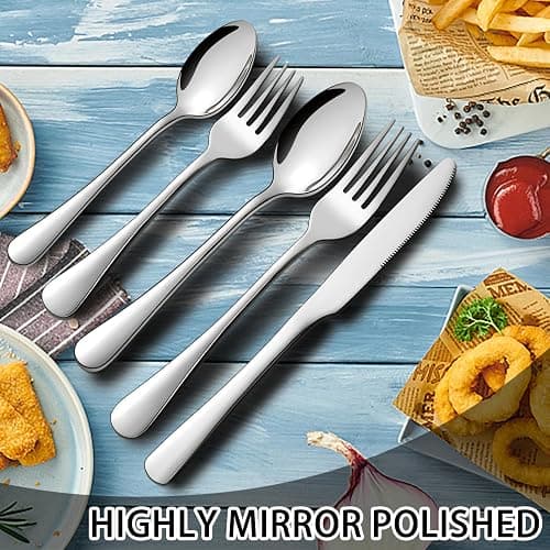 suoundey 40pcs Stainless Steel Silverware Set for 8, Kitchen Cutlery Set, Mirror Polished Forks Knives and Spoons Set for Home and Restaurant, Rust Resistant Eating Tableware Set - Silver - 40 thumbnail 6