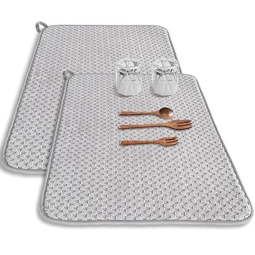 2 Pack Microfiber Dish Drying Mat,24*17 inch Absorbent Dish Drainer Kitchen Counter,Large Size Dish Drying Pad for Countertops,Sinks,Draining Racks(Gray) - Image 1