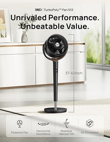 Dreo Fan for Bedroom, 120° Oscillating Standing Fan, Quiet Floor Fan with DC Motor, Pedestal Fan for Room, 9 Speeds, 4 modes, 20dB, 120° Manual Vertical, 37-42" Adjustable Height, 9H Timer, Black thumbnail 2
