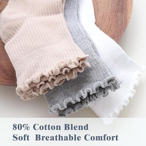SSF&TUYS Women's Ruffle Ankle Socks – 6 Pairs Soft Cotton, Cute Frilly Trim, Breathable and Comfy for Everyday Wear thumbnail 2