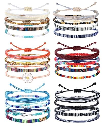 LOLIAS 24 Pieces Ankle String Bracelets for Women Surfer Wave Boho Bracelet Adjustable Handmade Friendship Bracelet String Ocean Beach Boho Bracelets Anklets for Women - Image 1