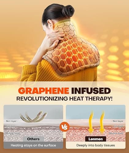 Lenmen Graphene-Infused 1Min Fast Heating Pad, Deeper Pain Relief Weighted Heating Pads for Neck and Shoulders and Back, Heated Wrap with 6 Heat Options 4 Auto Timer, Gifts for Men Women Mom Christmas thumbnail 4