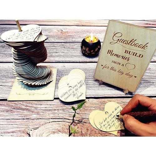 Wedding Guest Book Alternative Sign 72 Wood Hearts Guest Book Wedding Reception, Wedding Decorations Baby Shower 1st Birthday Party Decoration Baptism Rustic (Heart) thumbnail 7