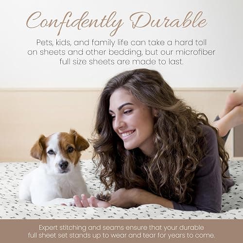 Linen Market Double-Brushed Patterned Microfiber Full Sheet Set 4 Piece – Oeko-TEX Certified Ultra Soft & Wrinkle-Free - 16" Deep Pocket Sheets - Easy Care Full Size - Spotted Leaves Light Gray thumbnail 8