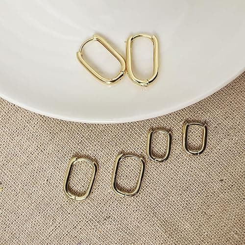 3 Pairs Chunky Gold Hoop Earrings Set for Women Dainty Rectangle Hoop Earrings Lightweight Small Huggie Hoop Earrings Hypoallergenic Minimalist Stud Earrings Trendy Jewelry thumbnail 4