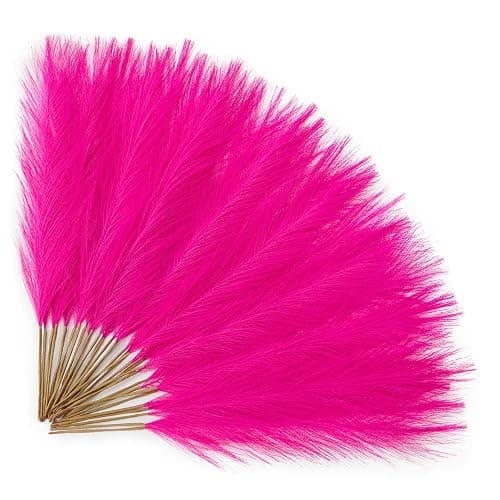 Alecono Hot Pink Pampas Grass 17in 𝟯𝟬𝙋𝙘𝙨, Artificial Faux Fluffy Pampas Grass Decor for Home Wedding Centerpieces Party - Image 1