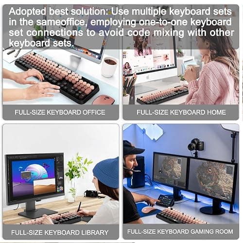 Wireless Keyboard and Mouse Combo, Retro Typewriter Style Keyboard with Round Keys, 2.4G Wireless Cute Keyboard and Mouse Set for PC, Laptop and Desktop-Black and Rose Gold thumbnail 7
