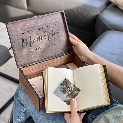 Wooden Keepsake Memory Decorative Box - Personalized Christmas Gift for Wedding, Men, Mens, Kids for Keep Memories for Him Her Boyfriend Girlfriend Brother Sister Best friends Couple, Bride, Groom thumbnail 2