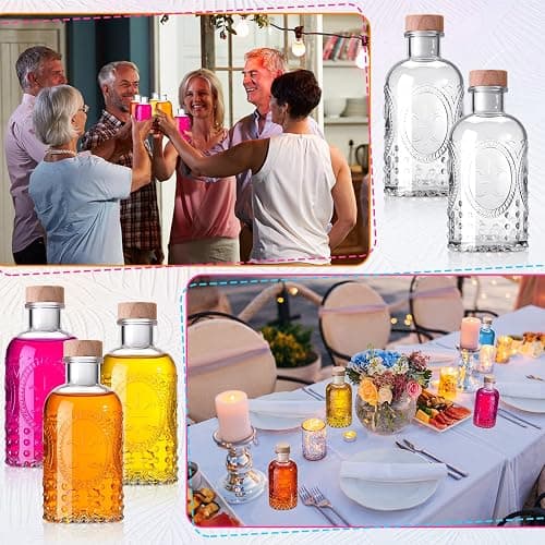 Teenyyou 12 Pcs Clear Glass Bottles 6.8oz/ 200ml Whiskey Glass Bottles Vintage with T Top Cap for Wine Beverage Drink Oil Vinegar Kombucha Beer Soda with Cork Stopper (Vintage Oval thumbnail 5