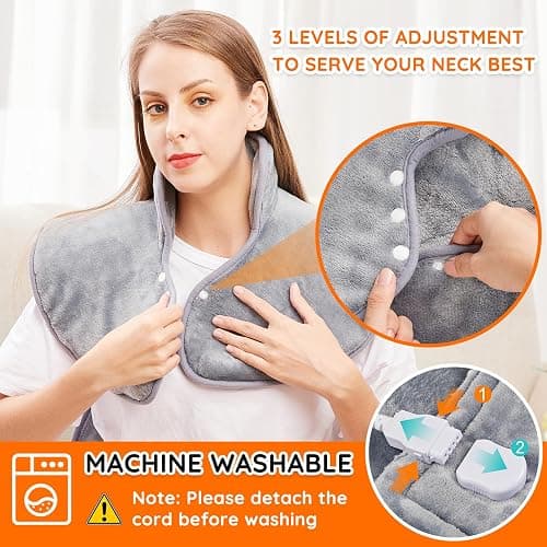 Mia&Coco Electric Heating Pad for Back Neck Shoulders Pain Relief, XL 23"x39" Soft Flannel Wrap, Waist Strap, Fast Heat Hot Therapy 6 Heat Settings, Auto-Off Timer, Machine Washable, Grey thumbnail 7