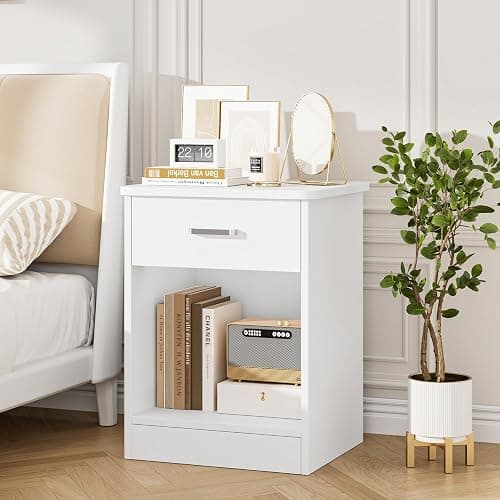 FOTOSOK Nightstand, 2-Tier Side Table with Drawer and Storage Shelf, Bedside Table End Table, Modern Night Stand for Bedroom, Home Office, White thumbnail 7