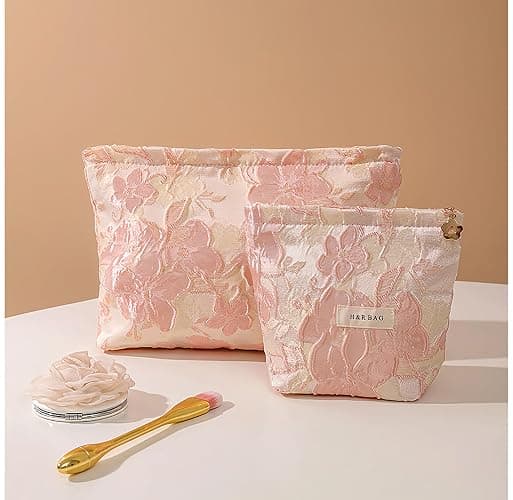 getgto 2 Pcs Makeup Bags, Large Cosmetic Bag Travel Toiletry Bag Organizer for Women, Embroidery Craft, Floral Makeup Bag Small Cosmetic Pouch Purse with Zipper Gifts for Girls Teen thumbnail 6