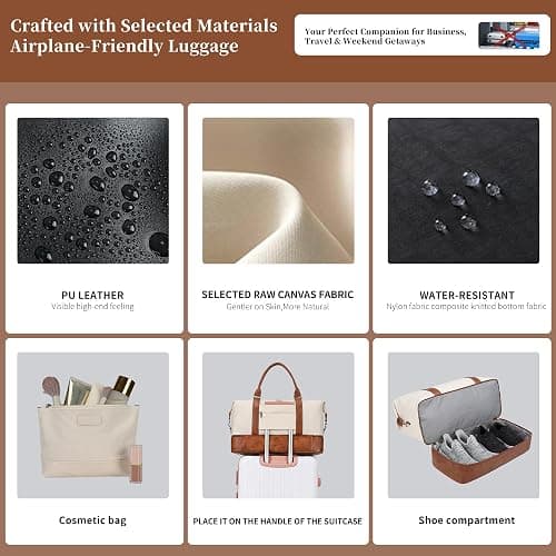 Oeihuivt Weekender Bags for Women - 21 Inch Large Travel Duffel Bag 2-Piece Set with Shoe Compartment, Heavy-Duty Canvas Leather Carry On Overnight Tote thumbnail 5