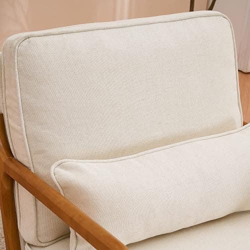 Karl home Accent Chair Mid-Century Modern Chair with Pillow Linen Fabric Upholstered Lounge Arm Chair with Solid Wood Frame & Soft Cushion for Living Room, Bedroom, Balcony, Beige thumbnail 6