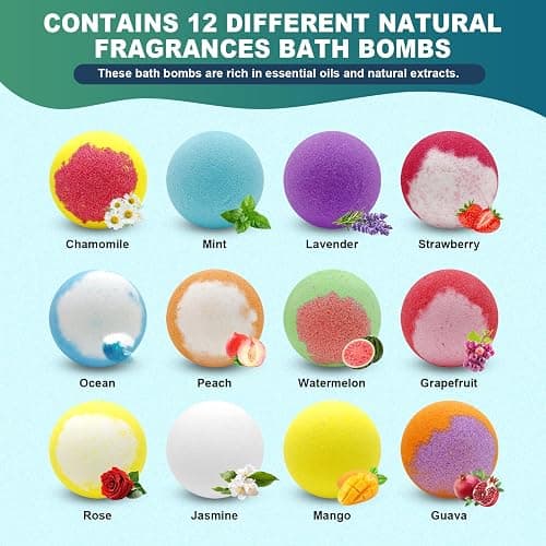 Bath Bombs for Women Mom Her Set, Christmas Stocking Stuffers for Teen Gifts - 12Pack Handmade Natural & Organic, Spa Relaxing Birthday Gifts for Men, Aromatherapy Bubble Bath, White Elephant Gifts thumbnail 4