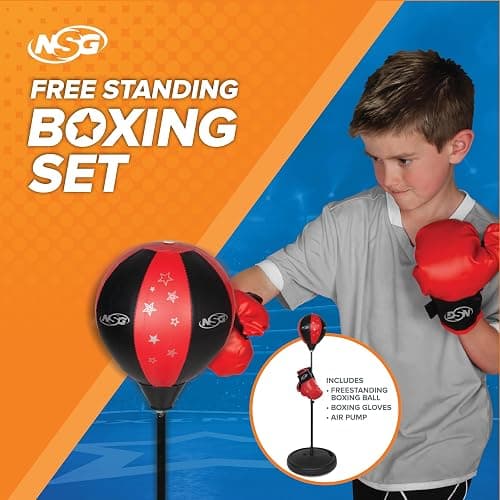 NSG Punching Bag for Kids & Boxing Gloves Set - Adjustable Freestanding Speed Bag with Spring-Loaded Stand, Junior Boxing Gloves & Hand Pump - Portable, Easy Assembly for Boys, Teens, Toddlers Ages 4+ thumbnail 4