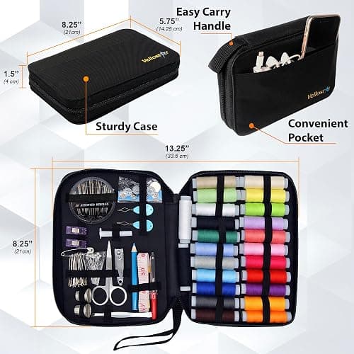 Vellostar Sewing Kit for Adults - A Portable Needle and Thread Kit with Essential Sewing Supplies and Accessories for Small Clothing Repairs, a Basic Travel Mending Set for Beginners and Pros - Medium (24 Threads) - Black thumbnail 8
