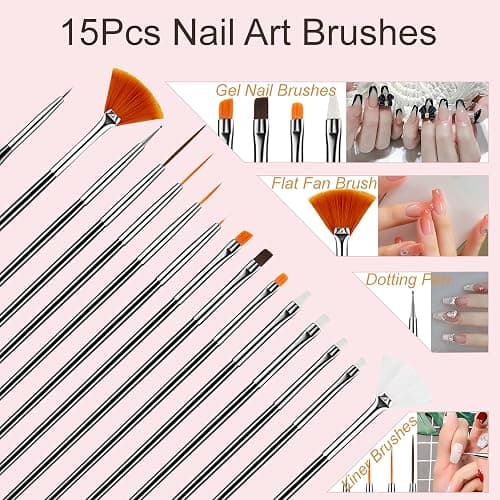 MYR 34Pcs Nail Art Brushes, Nail Art Brush Set, Nail Art Tools, including Nail Design Brushes, Nail Dotting Tool, Nail Drawing Pens, Nail Brush Brackets, Nail Nano Polishing Rubs thumbnail 2