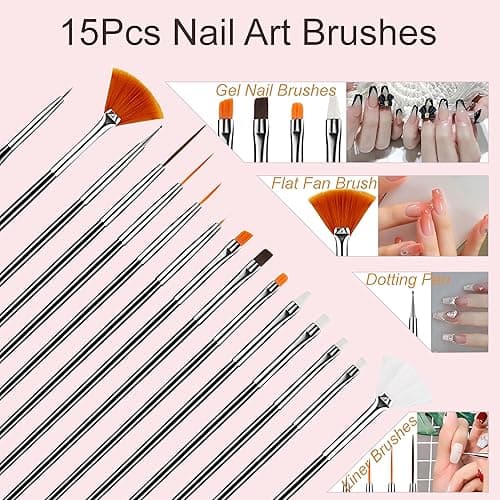 MYR 34Pcs Nail Art Brushes, Nail Art Brush Set, Nail Art Tools, including Nail Design Brushes, Nail Dotting Tool, Nail Drawing Pens, Nail Brush Brackets, Nail Nano Polishing Rubs thumbnail 2
