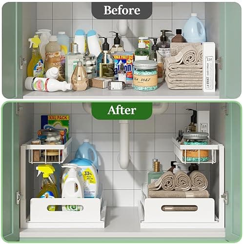 REALINN Under Sink Organizer, Pull Out Cabinet Organizer 2 Tier Slide Out Sink Shelf Cabinet Storage Shelves, Storage for Kitchen Bathroom, White, 2 Pack thumbnail 4
