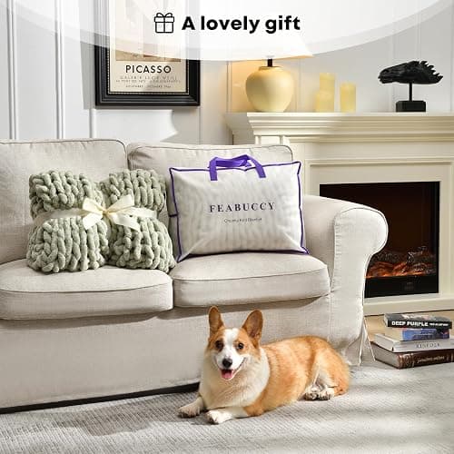 Feabuccy Soft Chunky Knit Blanket, 50X60 in Handmade Thick Chenille Yarn Throw Without Shedding & Raveling, Aesthetic & Cozy Home Decor with Couch Sofa Bed, Gift Pack, Airy Blue thumbnail 2
