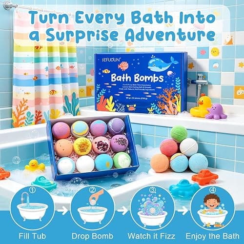 12 Pcs Bath Bomb Gift Set with Surprise Inside – Natural Ingredients, Rich Bubbles, Moisturising Cocoa & Shea Butter, Fizzes Spa – Ideal Birthday Easter Gift for Boys & Girls thumbnail 7