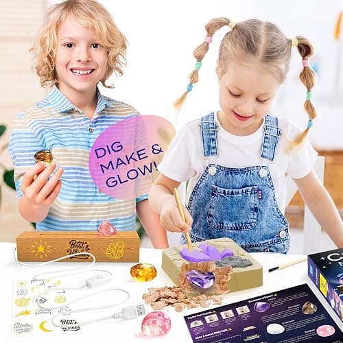 Gamerside Gemstone Dig Kit & Display Crystal Night Light for Kids, Dig Up 6 Genuine Rocks and Minerals, Gem Digging Kit for Kids Age 6-12, Educational Science Kit Birthday Gifts for Boys and Girls thumbnail 2