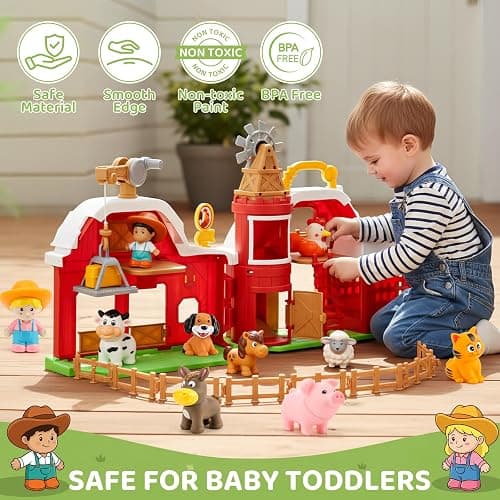 30-Piece Upgraded Farm Animal Big Barn Playset Gifts for Toddlers Christmas | Montessori Learning Toys for 18 Months Olds Girls Boys|Pretend Animal with Tractor Birthday Gifts for 2 Years thumbnail 5