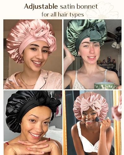 YANIBEST Silk Bonnet for Sleeping Women Satin Bonnet Double Layer Satin Lined Hair Bonnet with Tie Band Curly Hair thumbnail 5