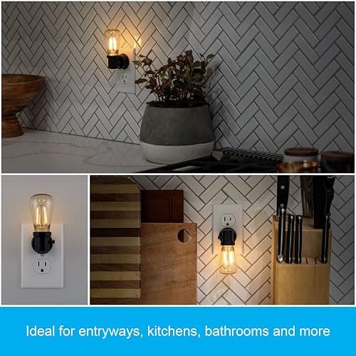 GE Vintage LED Edison Night Light, Plug-in, Dusk to Dawn, Farmhouse Decor, Mood Lighting, Home Decor, Ambient Lighting, LED Lights for Bedroom, Bathroom, Kitchen, Hallway, Black, 2 Pack, 71349 thumbnail 5