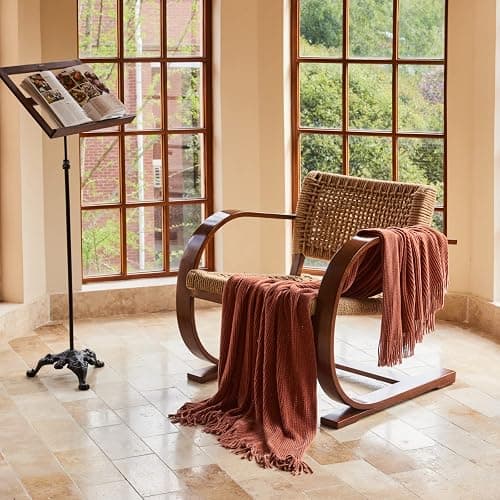 lifein Throw Blanket for Couch, Soft Boho Bed Throw,Cozy Burnt Orange Chenille Knitted Small Spring Lightweight Throw(Rust,50 * 60") thumbnail 4