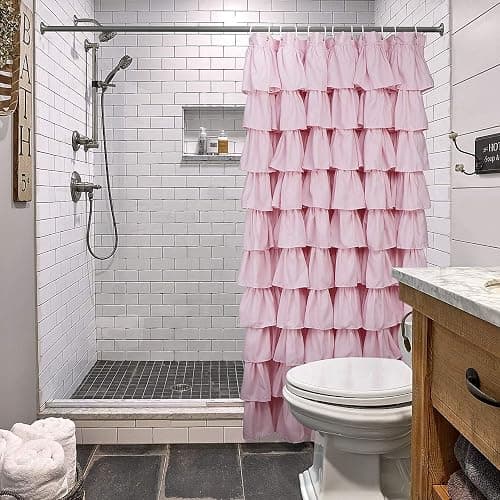 Volens Pink Ruffle Shower Curtain Farmhouse Rustic Fabric Cloth Shower Curtains for Bathroom, 72" x 72" thumbnail 5