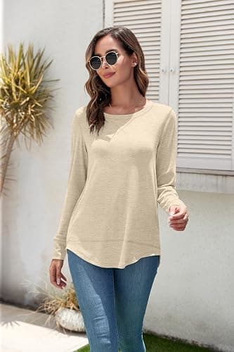 HIYIYEZI Fall Tops for Women Long Sleeve Side Split Casual Loose Tunic Top thumbnail 4