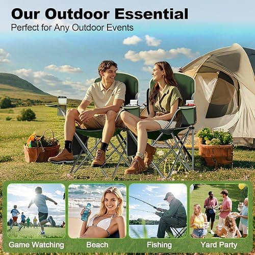 VTOY Folding Camping Chairs Durable 600D Oxford, Portable Outdoor Chair with Cooler Pouch, Cup Holder & Storage Pocket for Camping, Beach, Fishing thumbnail 6